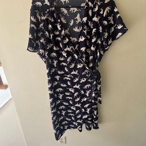 Navy Animal Print Wrap Dress